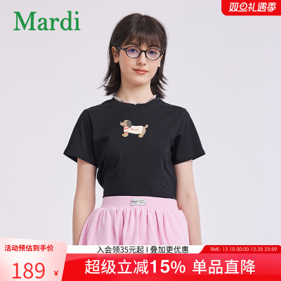 MARDI短袖T恤侧脸小狗字母印花显瘦正肩女纯棉腊肠狗2025夏季新款