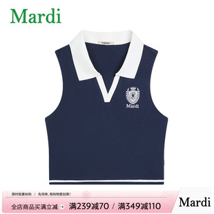 MARDI官方正品 女2025夏翻领上衣 短款 背心学院风撞色马甲polo衫