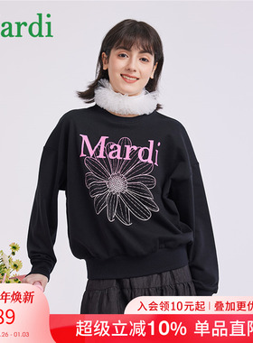 MARDI2025秋季新款小雏菊渐变印花女款卫衣圆领宽松休闲百搭上衣