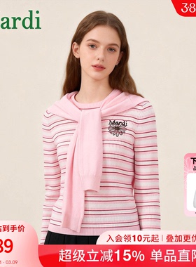 MARDI小雏菊毛衣女休闲风条纹针织衫慵懒风假两件上衣粉色少女