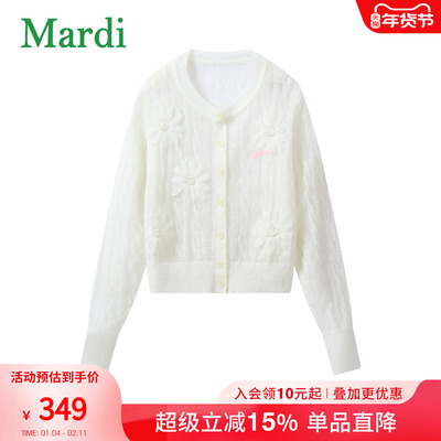 MARDI学院风白色花朵针织开衫