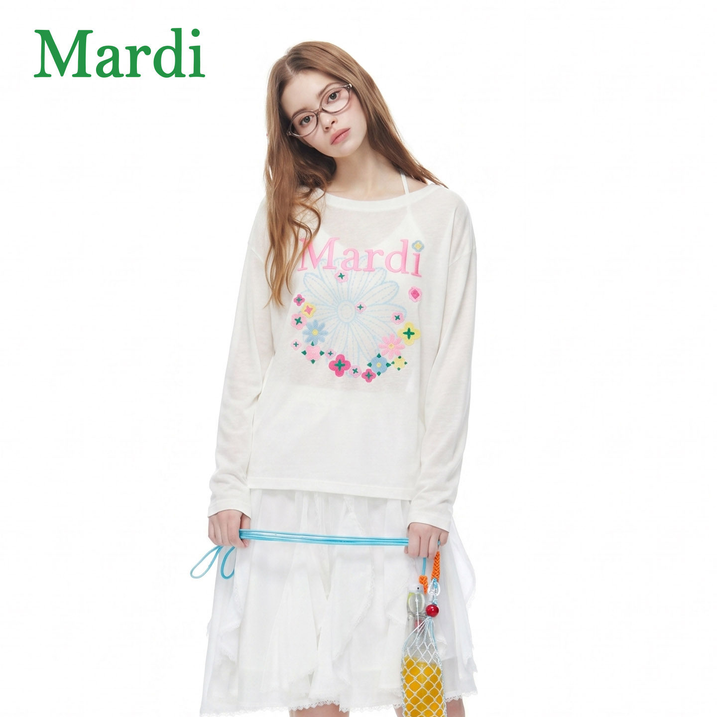 MARDI长袖防晒罩衫小雏菊T恤女刺绣圆领长袖百搭上衣套头休闲少