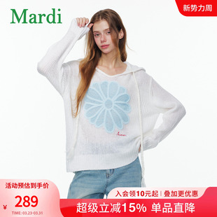 女长袖 雏菊刺绣罩衫 宽松休闲上衣花朵毛衣 26新款 MARDI连帽针织衫