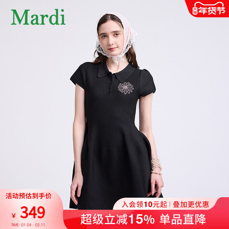 MARDI官方正品连衣裙小雏菊女polo领弹力娃娃裙蓬蓬A字短裙