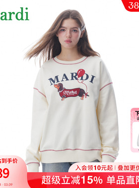 MARDI卡通小狗卫衣女新款女士圆领套头卫衣宽松休闲上衣杏色少女