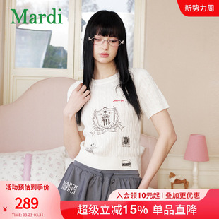 MARDI白色短袖 T恤女手绘印花显瘦舒适休闲上衣