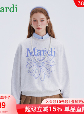 MARDI小雏菊卫衣女装时尚圆领宽松百搭新款显瘦长袖上衣灰色少女
