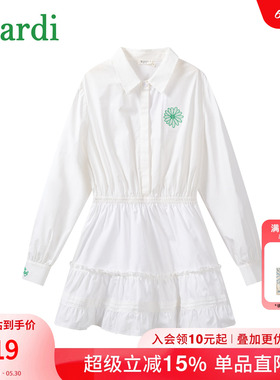 MARDI甜美淑女风白色POLO领衬衫连衣裙女蛋糕蓬蓬裙收腰气质裙