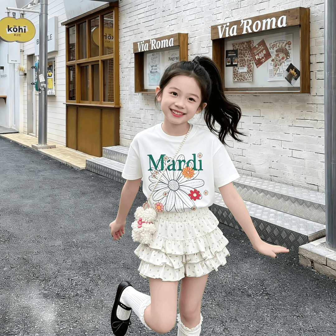 MARDI雏菊风字母印花短袖T恤女童男宝夏宽松显瘦纯棉上衣通勤风