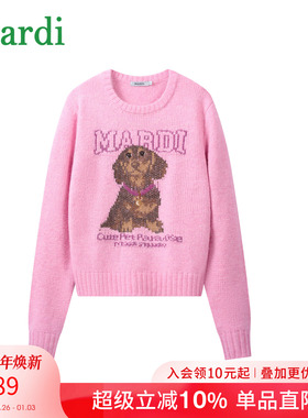 Mardi卡通小狗图案圆领毛衣秋季新款短款休闲时尚百搭上衣针织衫