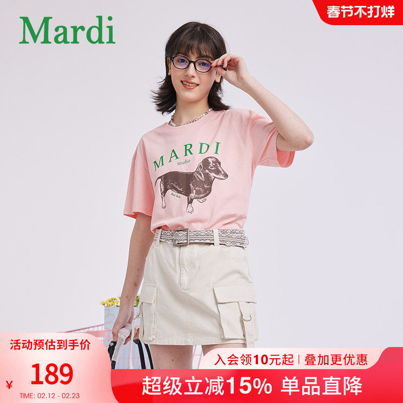 MARDI官方正品腊肠狗字母时尚短袖显瘦圆领纯棉t恤上衣女202