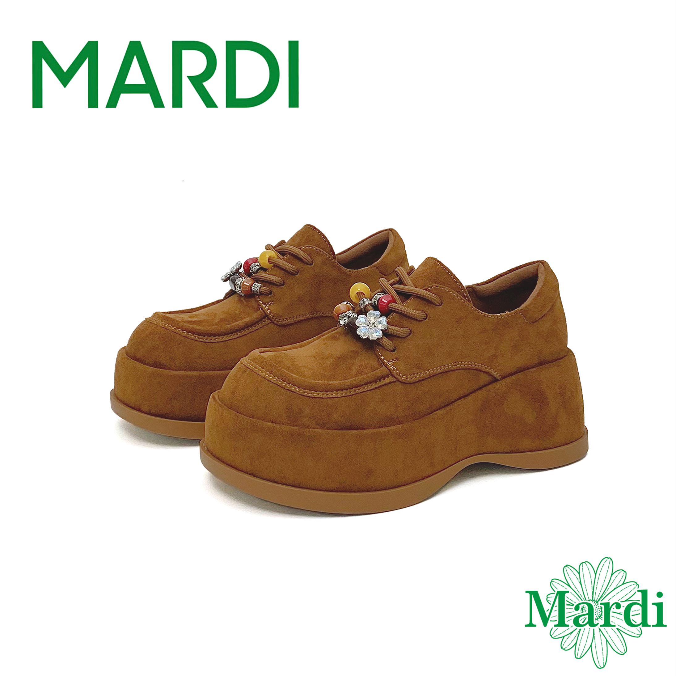 MARDI水钻串珠系带深口乐福鞋增高单鞋中口秋季甜美厚底松糕鞋