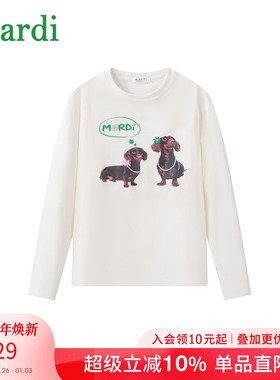 MARDI女装2025秋季新款女士圆领长袖T恤小狗印花宽松休闲上衣