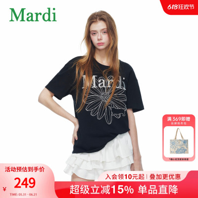 MARDI黑色雏菊短袖T恤女