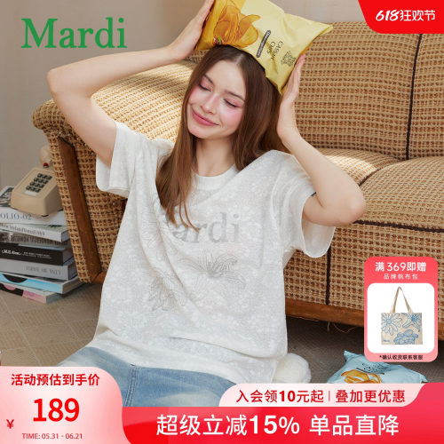 MARDI字母印花宽松短袖T恤女
