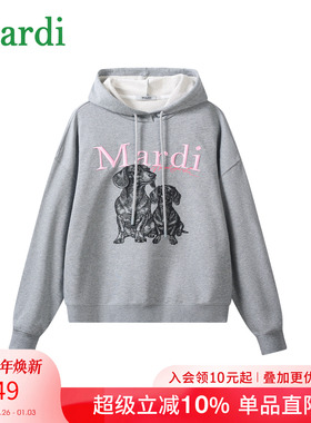 MARDI卡通小狗印花连帽卫衣女士秋季新款休闲百搭时尚松弛感上衣