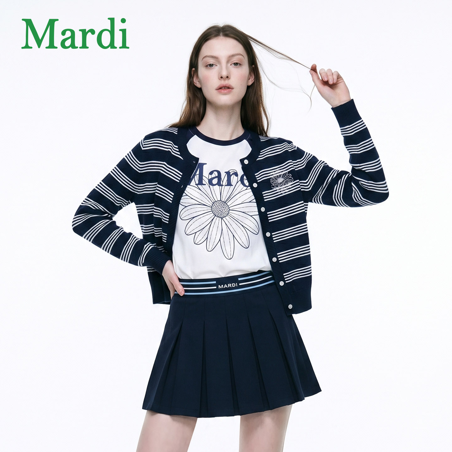 MARDI秋季条纹长袖针织开衫女