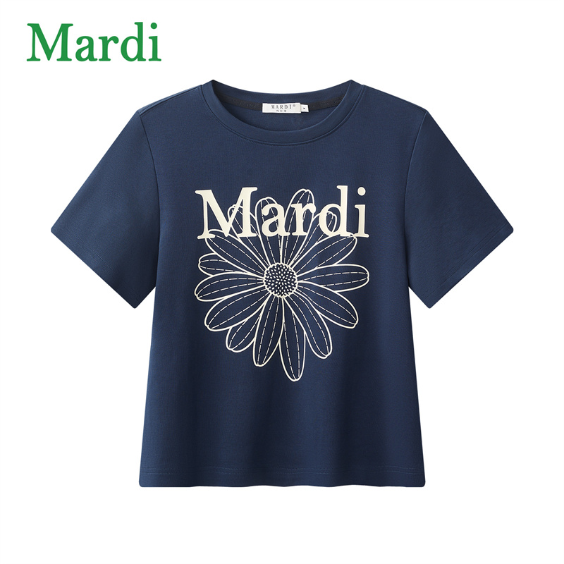 MARDI官方正品大雏菊印花短袖T恤修身显瘦圆领正肩2025夏季上衣女