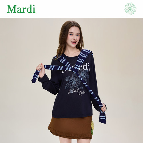 Mardi 小雏菊猫咪印花长袖 T 恤女薄款宽松防晒空调罩衫上衣