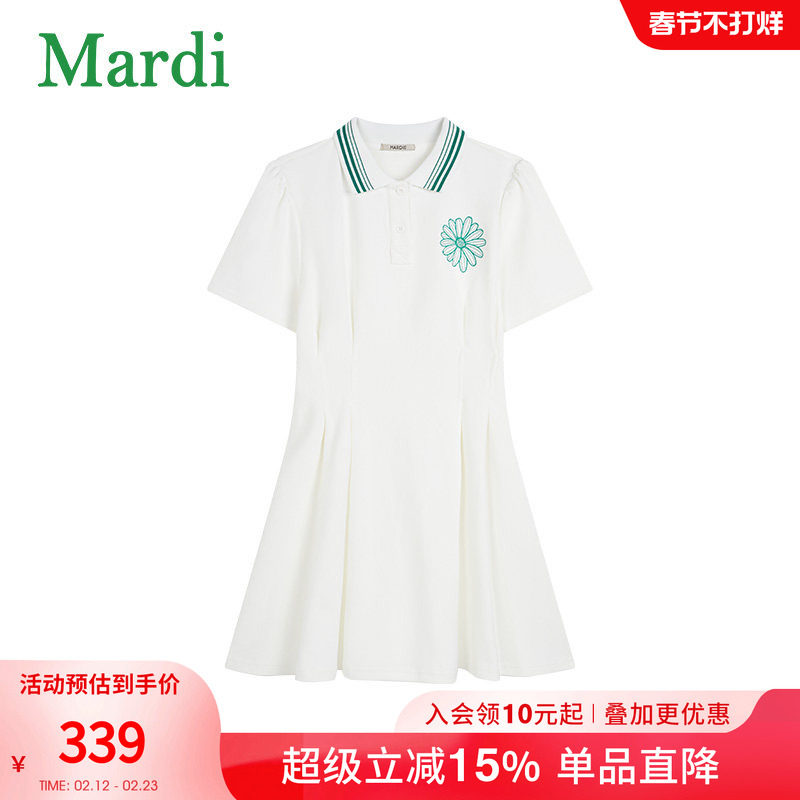 MARDI官方正品小雏菊刺绣polo领连衣裙女收腰修身翻领裙子2