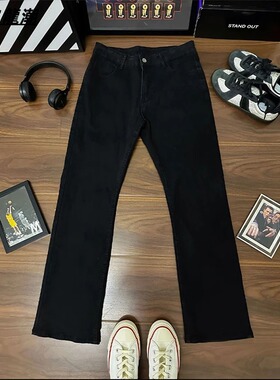 cleanfit黑色直筒弹力牛仔裤男春秋窄版修身显瘦裤子美式高街长裤