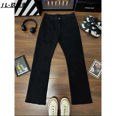 cleanfit黑色直筒弹力牛仔裤男春秋窄版修身显瘦裤子美式高街长裤