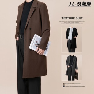 毛呢外套男冬季新款加绒加厚保暖英伦风中长款宽松休闲韩版大衣男