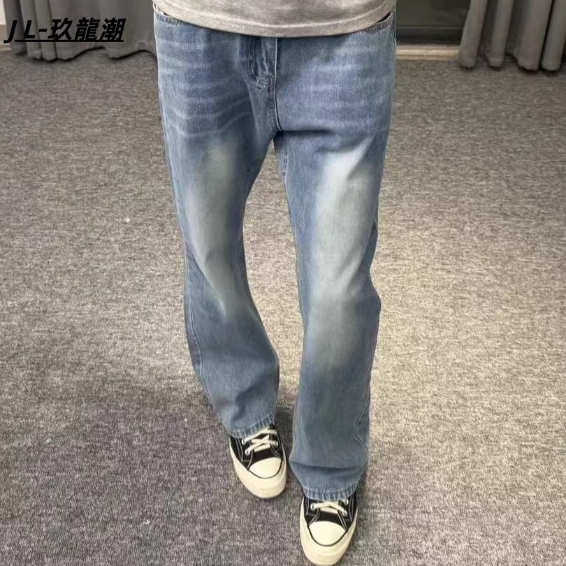 春秋cleanfit蓝色牛仔裤男直筒弹力水洗修身显瘦美式复古潮流长裤