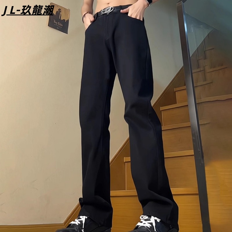 纯黑色弹力牛仔裤男款春秋季美式高街vibe裤子修身直筒显瘦长裤子