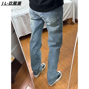 男款 长裤 cleanfit显瘦裤 弹力窄版 男潮 子修身 春秋浅蓝色直筒牛仔裤
