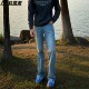 子弹力直筒裤 春夏cleanfit浅蓝色牛仔裤 高街vibe长裤 美式 子男 男款
