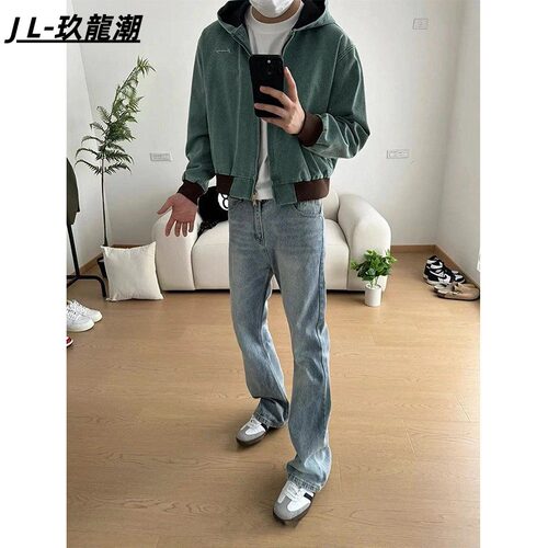 春夏美式复古vujade裤子男高街潮牌浅蓝色cleanfit牛仔裤男直筒裤