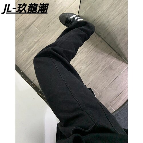 【全直筒不微喇】春秋黑色cleanfit水洗牛仔裤男显瘦弹力窄版长裤