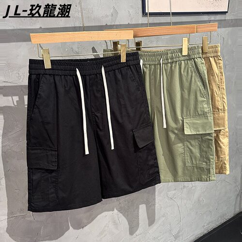 新款夏季日系军绿色工装短裤男宽松潮牌高街百搭机能风休闲五分裤