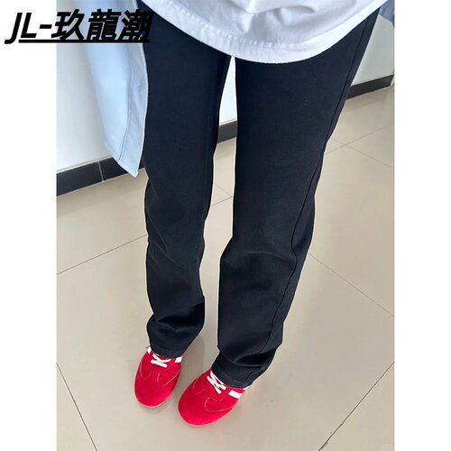 黑色弹力水洗牛仔裤男春秋中腰显瘦修身长裤cleanfit美式直筒裤男