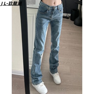 高街春秋牛仔裤 男女情侣通勤长裤 男修身 直筒裤 子 水洗弹力窄版 美式