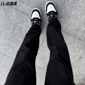 美式 男春秋款 vibe风裤 子显瘦窄版 纯黑色修身 直筒长裤 弹力软牛仔裤