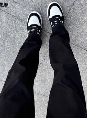 纯黑色修身弹力软牛仔裤男春秋款美式vibe风裤子显瘦窄版直筒长裤