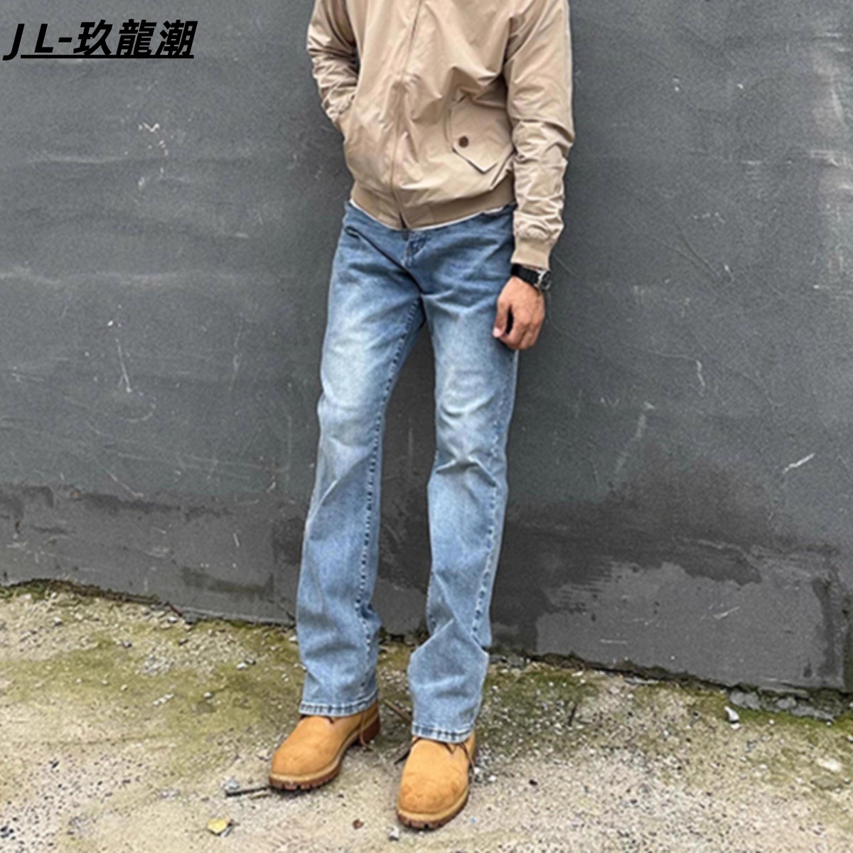 复古蓝窄版牛仔裤男春秋季新款美式高街vibe修身显瘦弹力直筒裤男