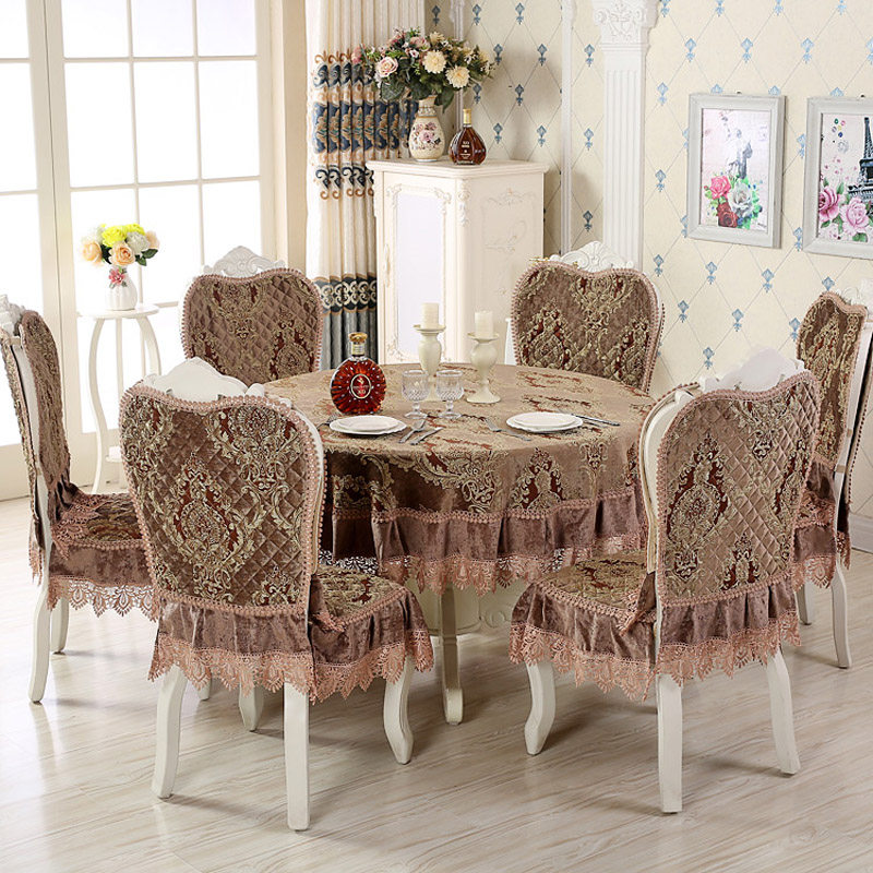 圆桌布布艺圆形欧式奢华餐桌布椅椅垫装加大餐桌罩