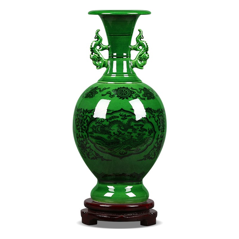 傲世瓷业 仿古冰绿釉花瓶陶瓷装饰品古典工艺品摆件客厅家居礼品