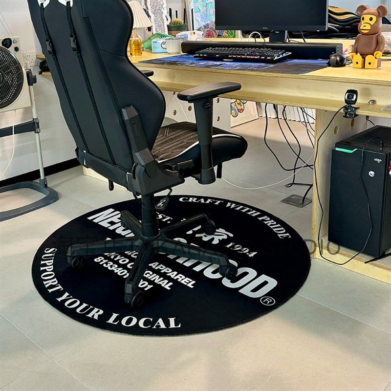 N黑色地毯圆形书房间卧室床边毯子镜前梳妆凳电竞转地垫