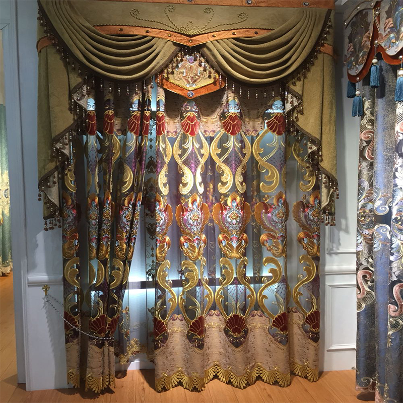 2021年奢华欧式雪尼尔镂空绣花窗帘别墅款客厅书房飘窗落地窗成品