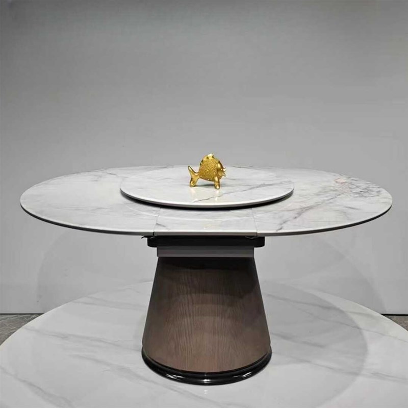 CZ01功能1米圆桌微晶石伸缩圆形椭圆拉伸餐桌家用饭桌转盘