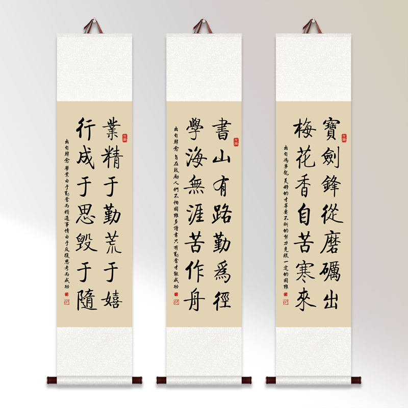 励志短语诗句启功书法字体装饰卷轴挂画定做挂轴定制中式教室学校图片