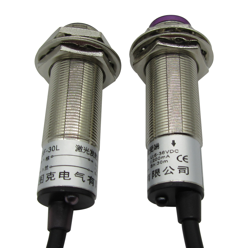 M18激光对射光电开关可见光PNP传感器E3F-30B1/30L常开 30B2常闭