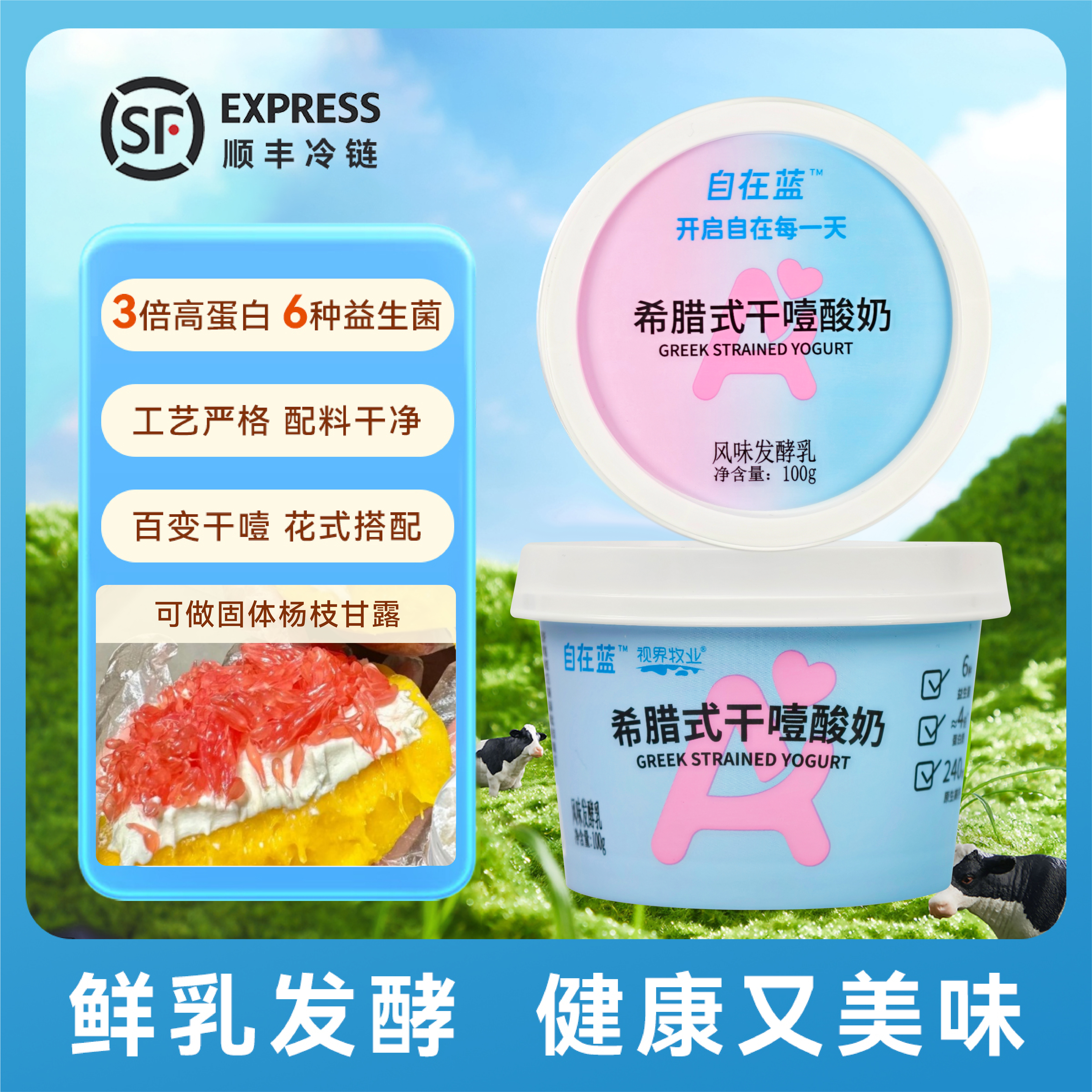自在蓝干噎酸奶低温希腊冷萃酸奶干嚼干巴配酸奶勺正品官方旗舰店