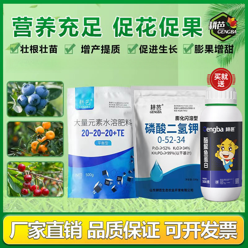耕芭大量元素磷酸二氢钾钙镁硼锌铁五元素同步送鱼蛋白喷雾灌根