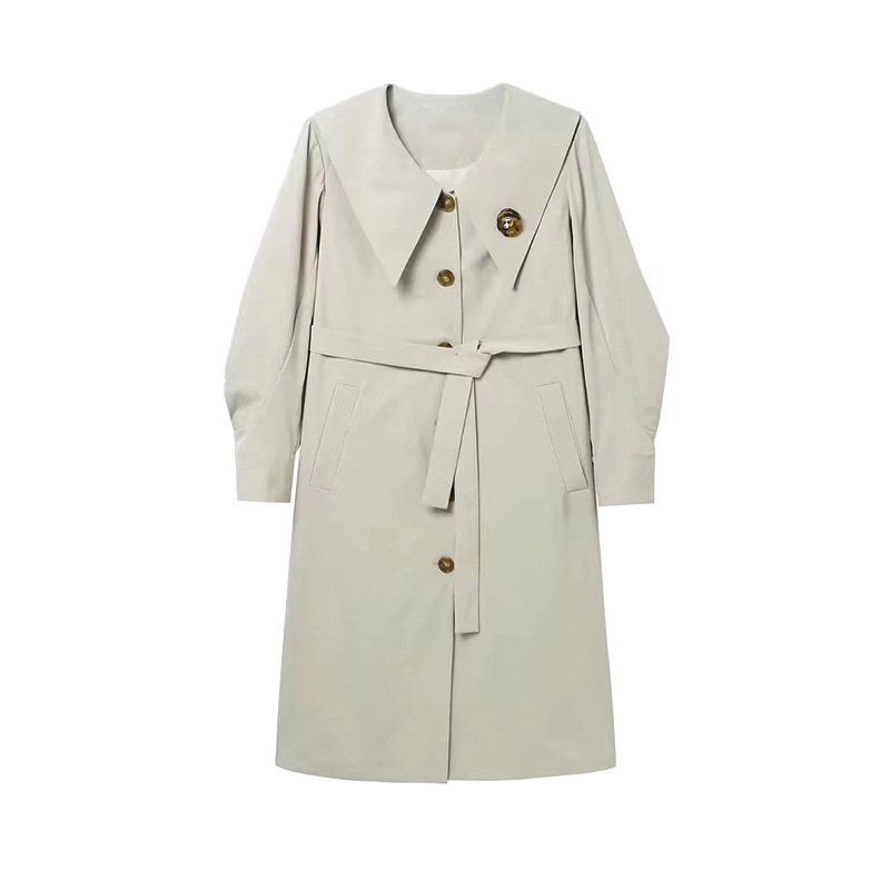 纯色气质优雅大翻领风衣女撒柜款