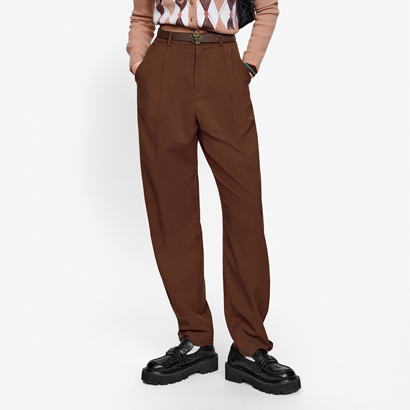 鸟撤柜剪牌 L418 秋冬女装英伦高腰弹力宽松收口羊毛厚休闲西裤子